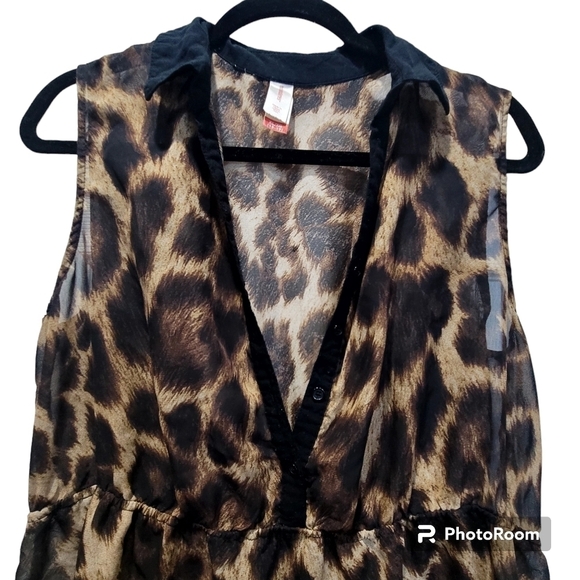 No Boundaries XL Leopard Print Kimono Coverup Sheer Beach Buttonup - Picture 4 of 7